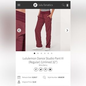Lululemon Dance Studio Pant in colour: Wine Berry